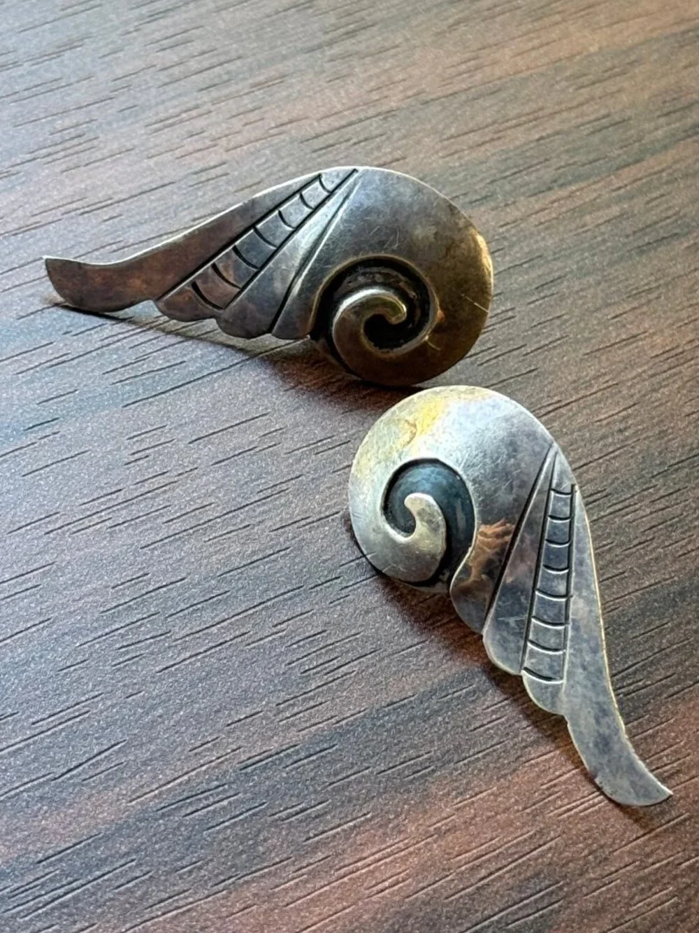 Eddie Chee Navajo Stamped Wings Earrings Sterling Silver Vintage